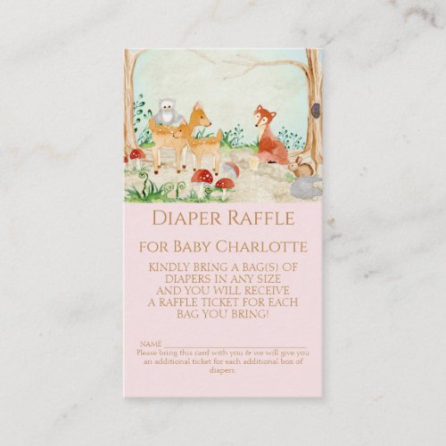 Woodland Animals Fox Deer Diaper Raffle Girl Baby Business Card