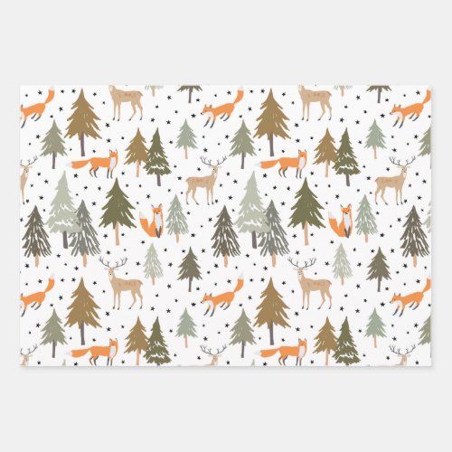 Woodland Animals Fox Deer Wrapping Paper Sheets