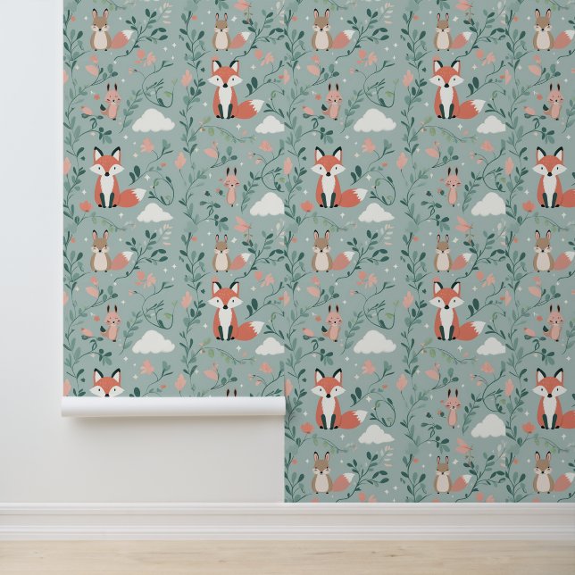 Woodland Animals Fox Forest Peel and Stick Wallpaper (Application)