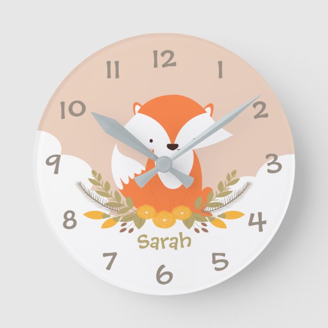 Woodland Animals Fox Kids Nursery Wall Clock (Front)