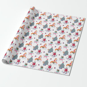 Woodland Animals Fox Wolf Deer in Christmas Antics Wrapping Paper