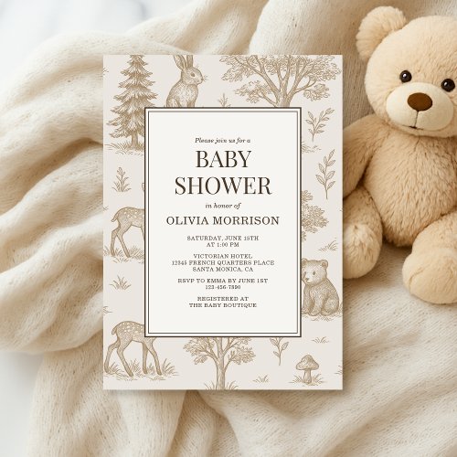Woodland Brown baby shower invitation