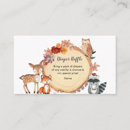 Woodland Animals Friends Diaper Raffle  Enclosure Card