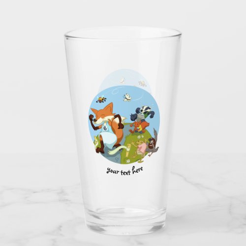 Woodland Animals Fun Fox  Badger Cartoon Runner Glass