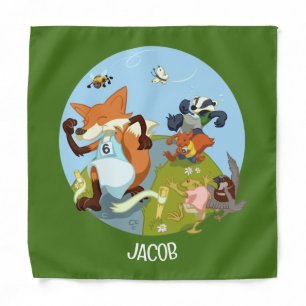 Woodland Animals Fun Running Fox & Badger Add Name Bandana