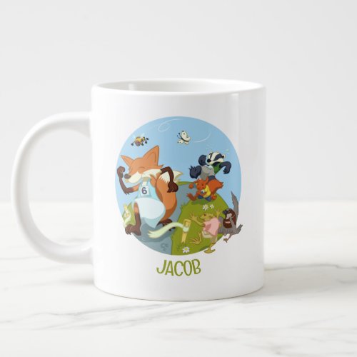Woodland Animals Fun Running Fox  Badger Add Name Giant Coffee Mug