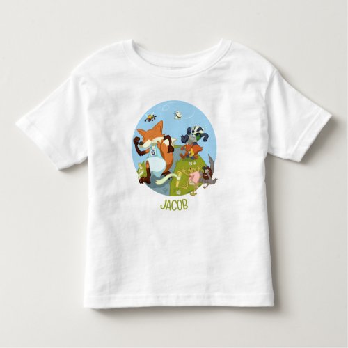Woodland Animals Fun Running Fox  Badger Add Name Toddler T_shirt
