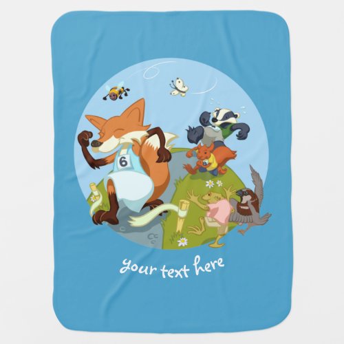 Woodland Animals Fun Running Fox  Badger Cartoon Baby Blanket