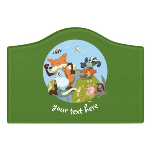 Woodland Animals Fun Running Fox  Badger Cartoon  Door Sign