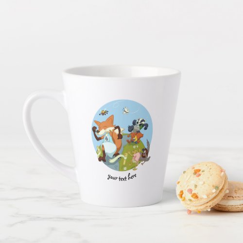Woodland Animals Fun Running Fox  Badger Cartoon Latte Mug
