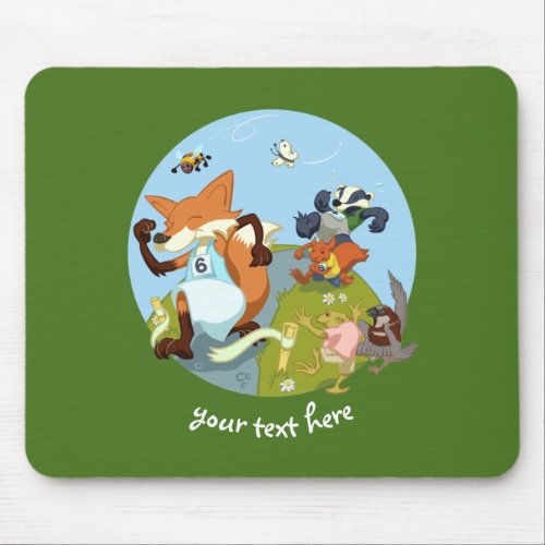 Woodland Animals Fun Running Fox  Badger Cartoon Mouse Pad