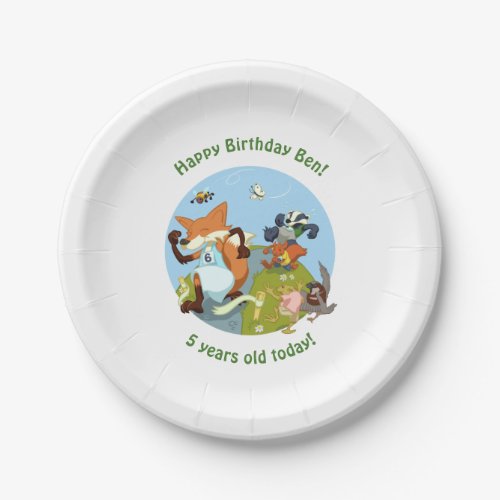 Woodland Animals Fun Running Fox  Badger Cartoon  Paper Plates