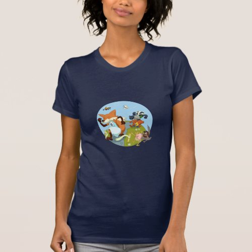Woodland Animals Fun Running Fox  Badger Cartoon T_Shirt