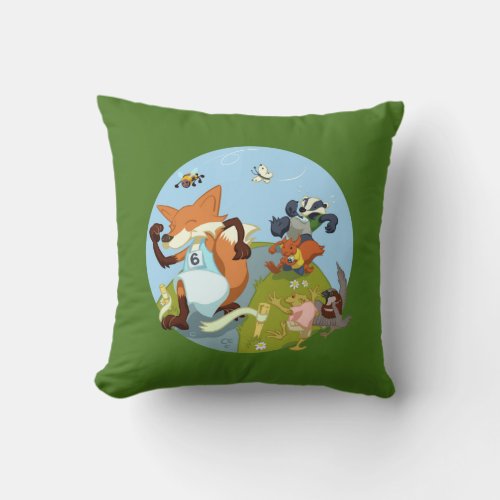 Woodland Animals Fun Running Fox  Badger Cartoon Throw Pillow