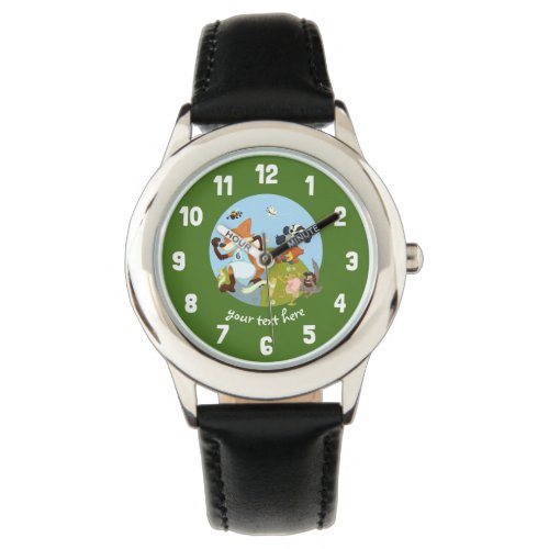 Woodland Animals Fun Running Fox  Badger Cartoon Watch