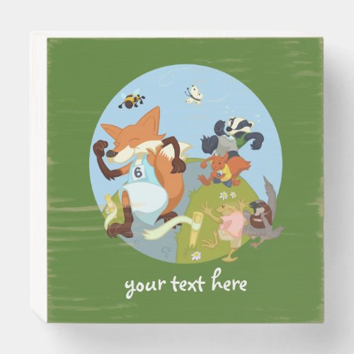 Woodland Animals Fun Running Fox  Badger Cartoon Wooden Box Sign