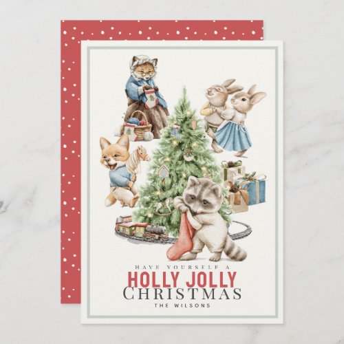 Woodland Animals Gathering Christmas Tree Holiday Card