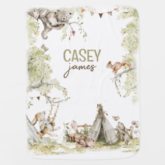 Woodland Animals Gender Neutral Baby Name Blanket