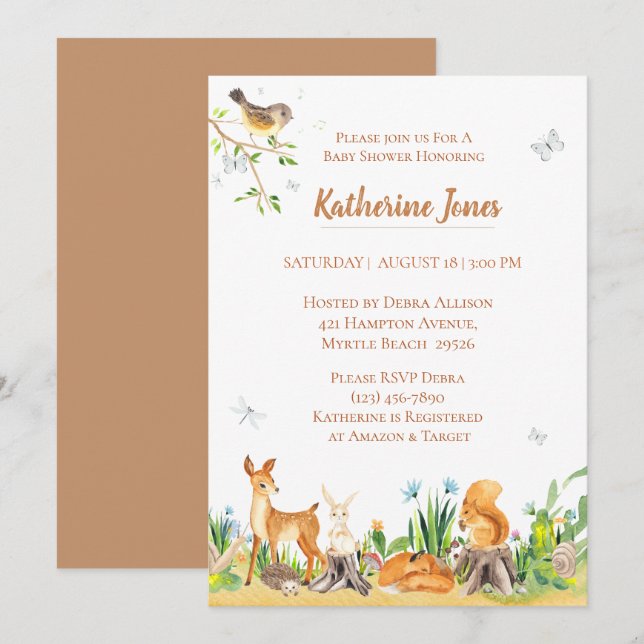 Woodland Animals Gender Neutral Baby Shower  Invitation (Front/Back)
