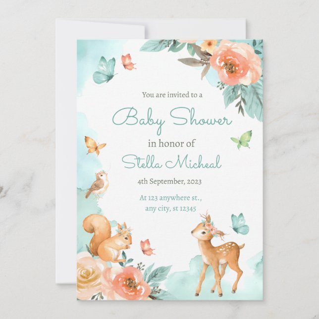 Woodland Animals Gender Neutral Cute Baby Shower Invitation (Front)