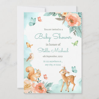 Woodland Animals Gender Neutral Cute Baby Shower Invitation