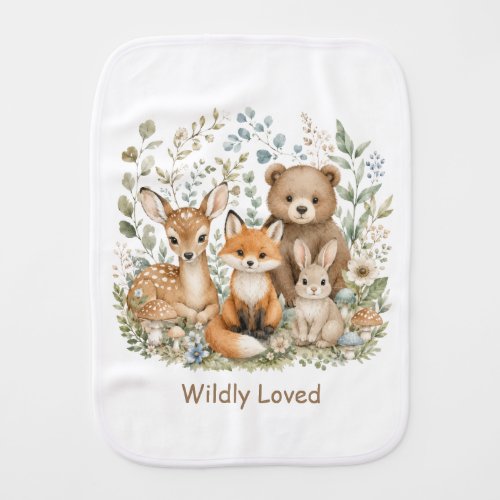 Woodland Animals Gender Neutral Personalized Baby Burp Cloth