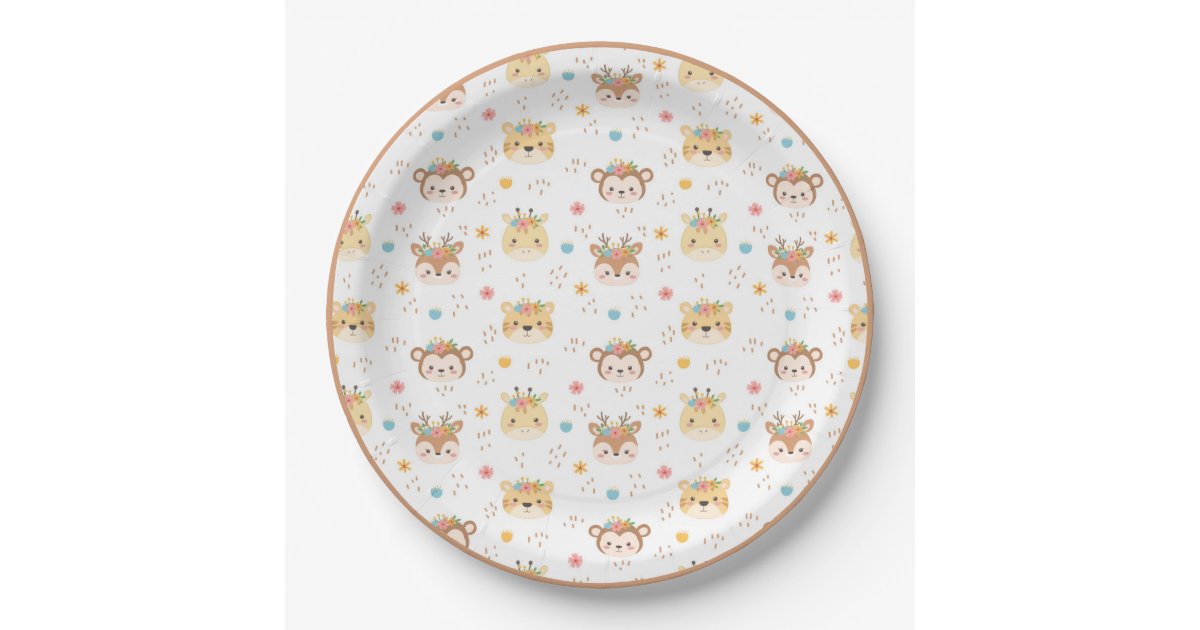 Woodland Animals Giraffe Monkey Paper Plates | Zazzle