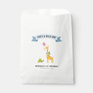 Woodland Animals Giraffe Tortoise 1st Birthday Favor Bag