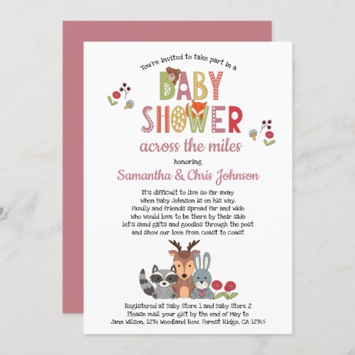 Woodland Animals Girl Baby Shower by Mail Invitation