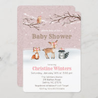 Woodland Animals Girl Baby Shower Invitation