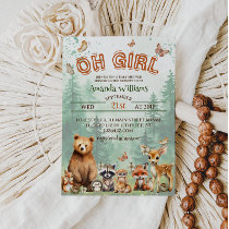 Woodland animals Girl baby shower Invitation