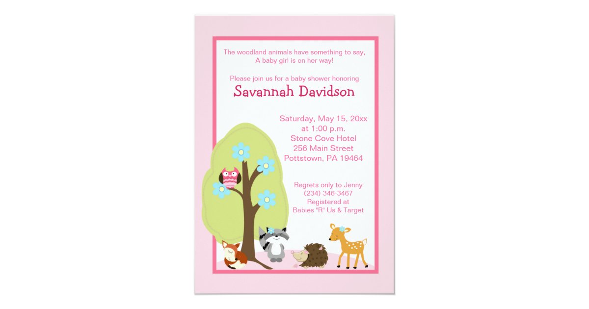 Woodland Animals Girl Baby Shower Invitation | Zazzle.com