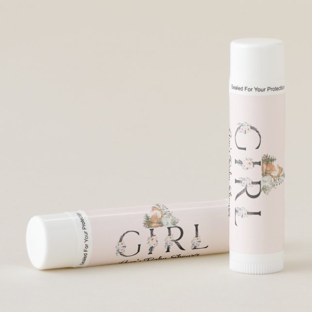 Woodland Animals Girl Baby Shower Lip Balm (Front)