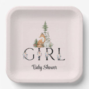 Woodland Animals Girl Baby Shower Paper Plates