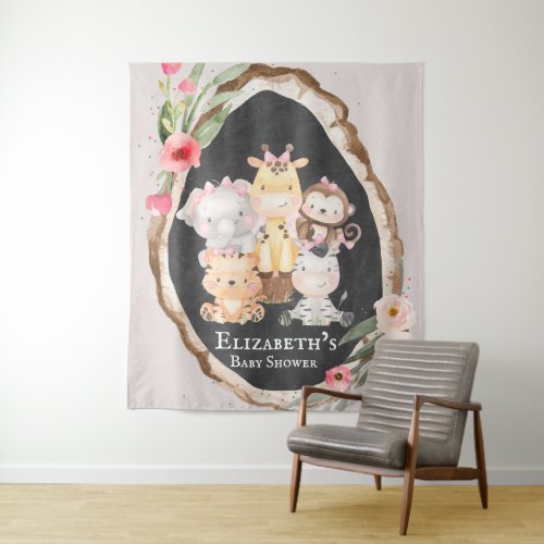 Woodland Animals Girl Baby Shower Photo Booth  Tapestry