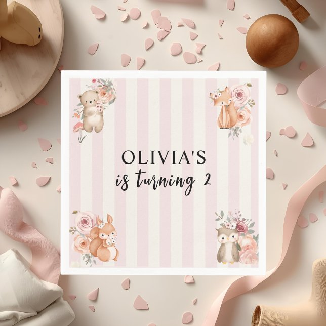 Woodland Animals Girl Birthday Pink Napkins (Creator Uploaded)