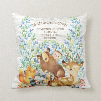 Woodland Animals Girl Boy Birth Stats Pillow