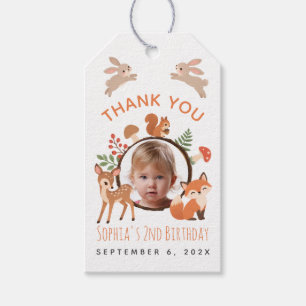 Woodland Animals Girl Photo 2nd Birthday Favor Gift Tags