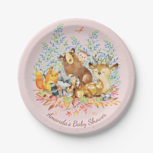 Woodland Animals Girls Baby Shower 7 Plate