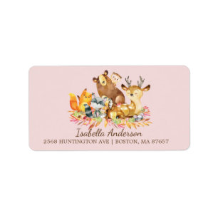 Woodland Animals Girls Baby Shower Address Label