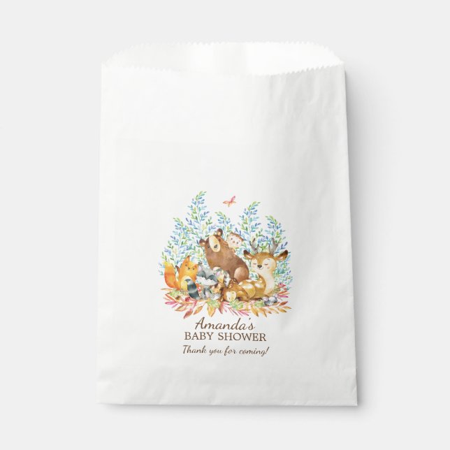 Woodland Animals Girls Baby Shower Favor Bags (Front)
