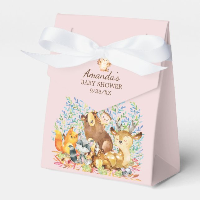 Woodland Animals Girls Baby Shower Favor Box (Front Side)