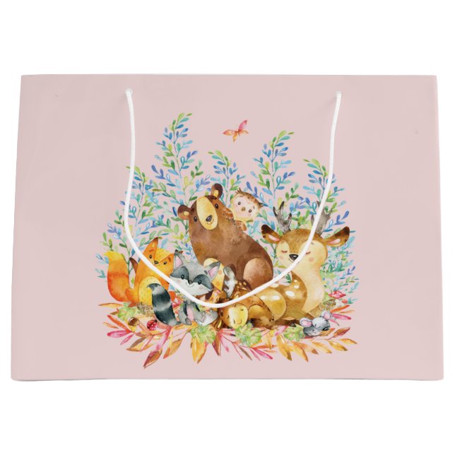 Woodland Animals Girls Baby Shower Gift Bag (Front)