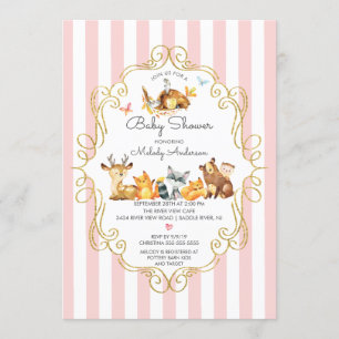 Woodland Animals Girls Baby Shower Invitation