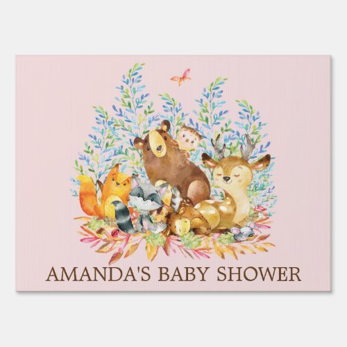 Woodland Animals Girls Baby Shower Yard Sign