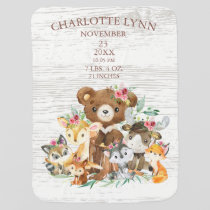 Woodland Animals Girls Birth Stats Blanket