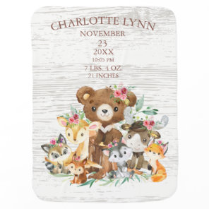Woodland Animals Girls Birth Stats Blanket