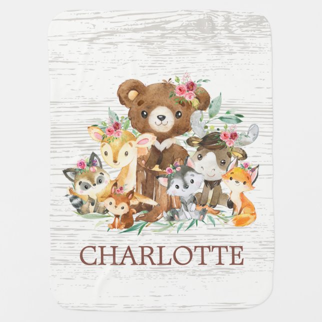 Woodland Animals Girls Receiving Blanket (Front)
