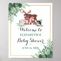 Woodland Animals Gold Frame Baby Shower Welcome Poster