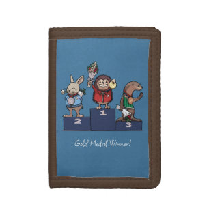 Woodland Animals Gold Medal Winner Gift Podium Art Trifold Wallet